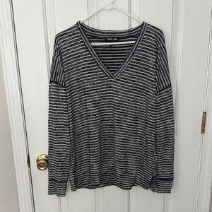 Kirkland Signature Black and Grey Striped V-Neck Sweater